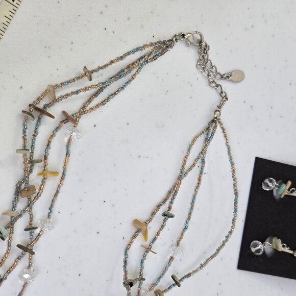 Birch Hill Necklace Set Clip On Earrings Shell Beach Abalone Beaded Multi Strand - Picture 5 of 10